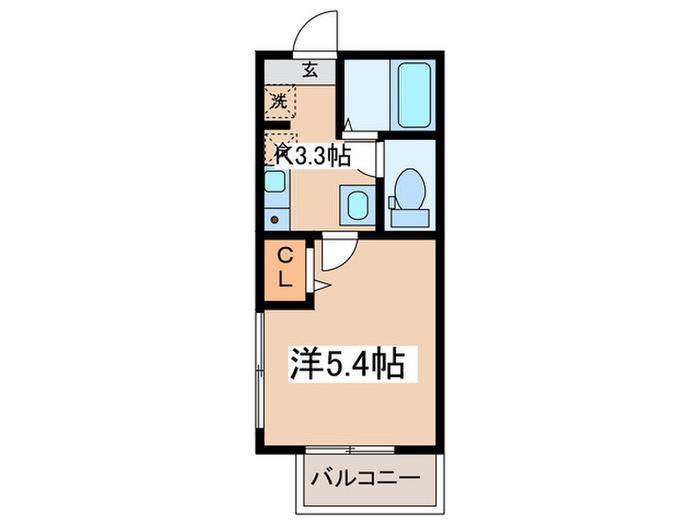 MELDIA犬蔵B号棟(1K/1階)の間取り写真