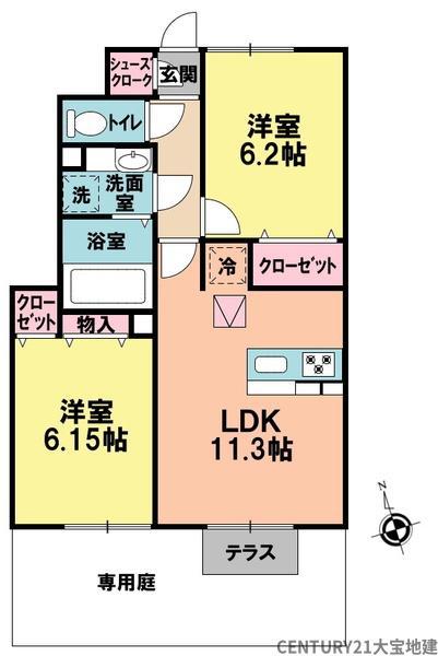 グランドロイヤル(2LDK/1階)の間取り写真