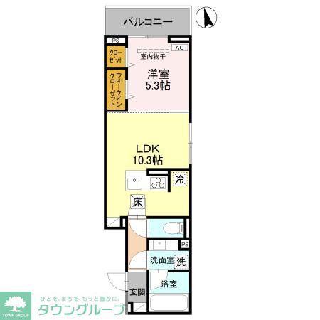 D-ROOM春日部大場(1LDK/1階)の間取り写真