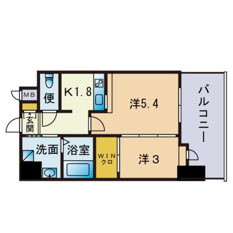 エンクレスト博多駅前ART(2K/13階)の間取り写真