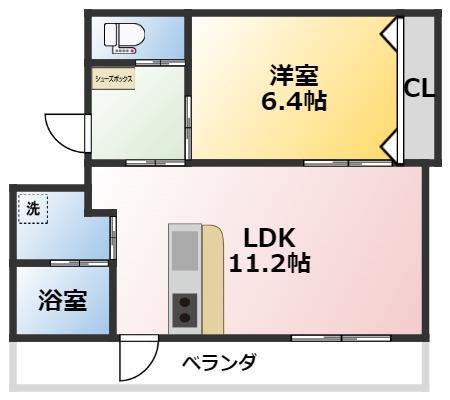 一ツ木ハイツ安井(1LDK/2階)の間取り写真