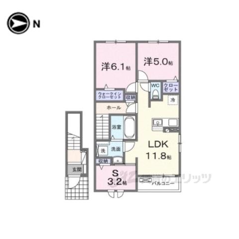 クラール倉治A(2LDK/2階)の間取り写真