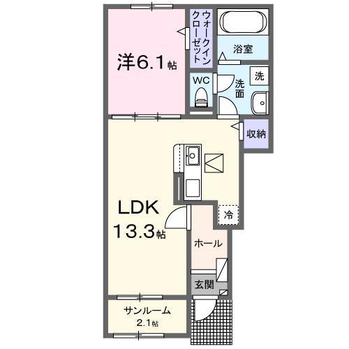 ベニバラード・岩畠(1LDK/1階)の間取り写真