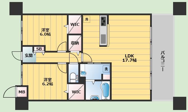 ミッドヴィレッジ曽根(2LDK/4階)の間取り写真