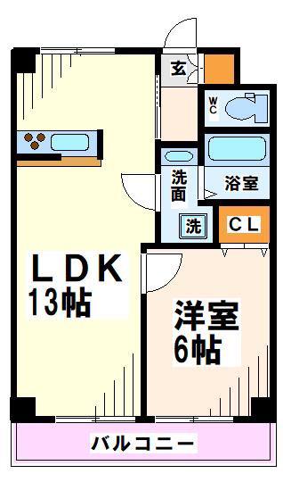 ハイツ小林(1LDK/9階)の間取り写真