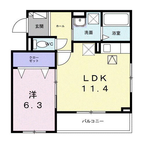 ラ・クロシェット(1LDK/1階)の間取り写真