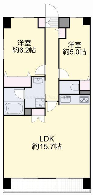ル・サンク西市(2LDK/1階)の間取り写真