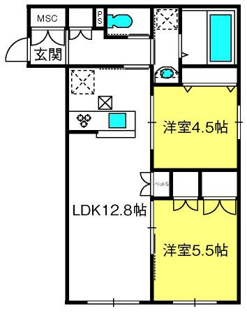カーサ シエロブルー(2LDK/3階)の間取り写真