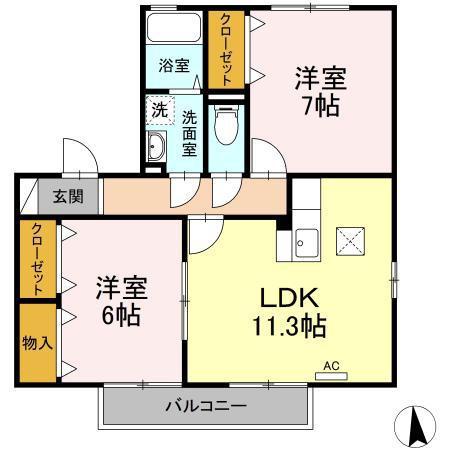 コンフォート78A棟(2LDK/1階)の間取り写真