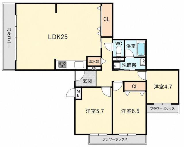 上ヶ原TWENTY-EIGHT(3LDK/3階)の間取り写真