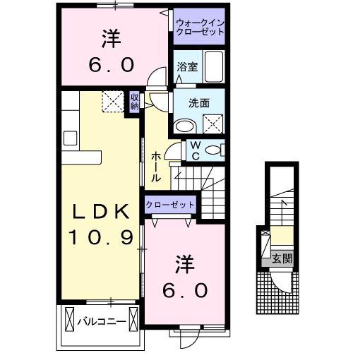 小田急江ノ島線 高座渋谷駅 徒歩19分 2階建 築8年(2LDK/2階)の間取り写真