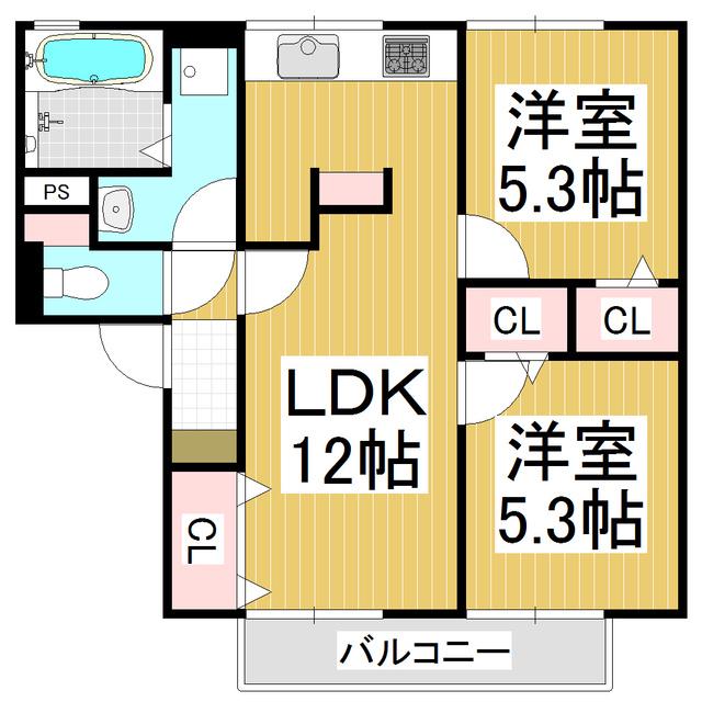 アネックスUS B棟(2LDK/2階)の間取り写真