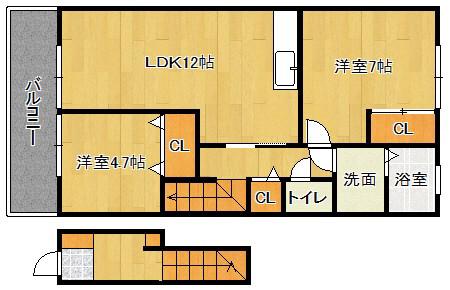 フォーシーズンズ香椎 C棟(2LDK/2階)の間取り写真