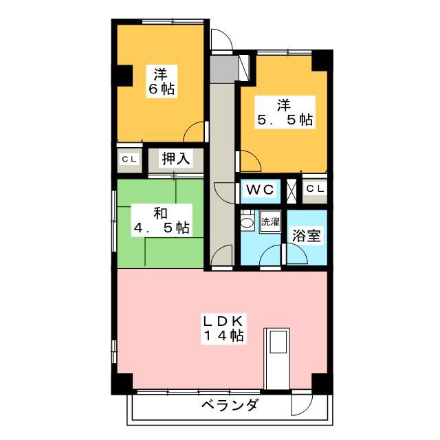 ルネス天伸(3LDK/2階)の間取り写真