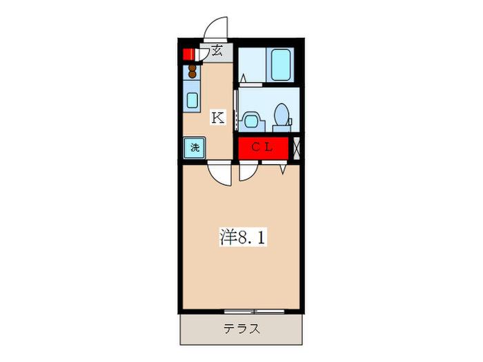 KKS仲宿(1K/1階)の間取り写真