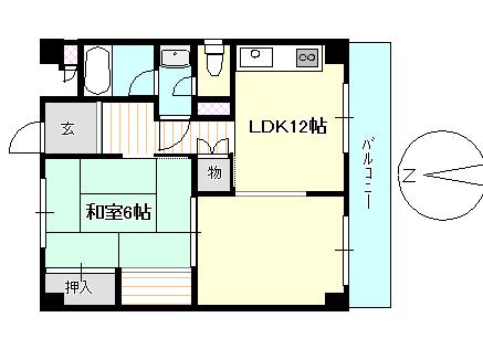 三和ハイツ北棟(1LDK/1階)の間取り写真