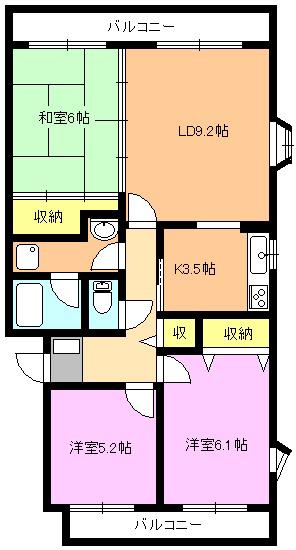ルミエール緑岡C(3LDK/2階)の間取り写真
