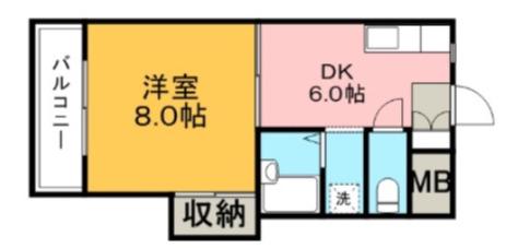 シャトレ新町(1DK/4階)の間取り写真