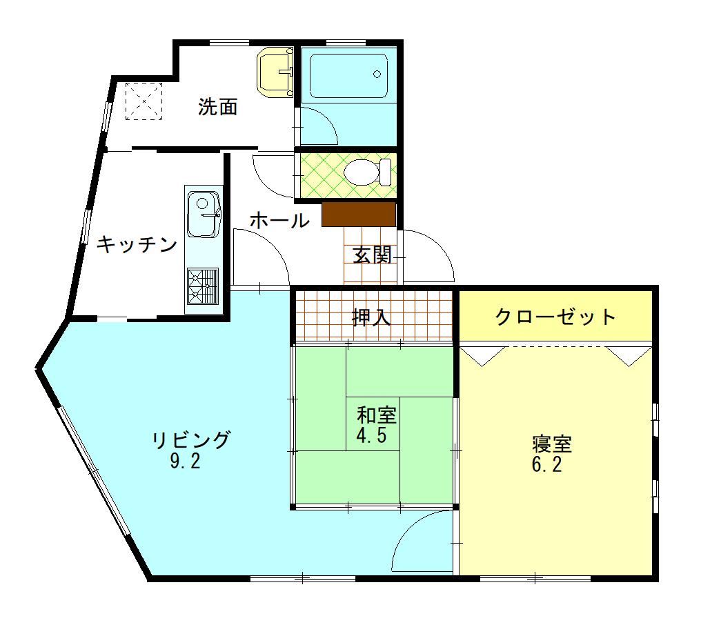 郡元マンション(2LDK/1階)の間取り写真