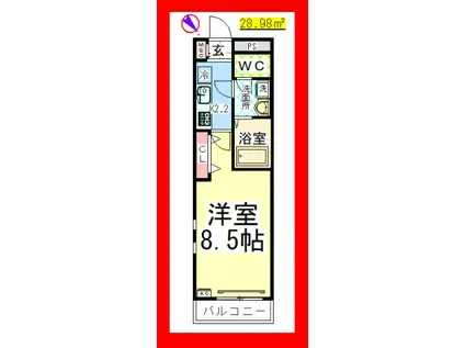 AF ラフィネ サウス(1K/1階)の間取り写真