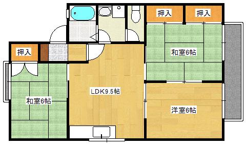 ガーデンハウス田方A(3DK/2階)の間取り写真