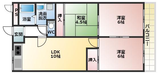 エコーハイツII(3LDK/2階)の間取り写真