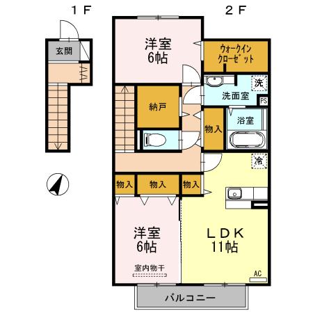 ピオニー 205(2LDK/2階)の間取り写真
