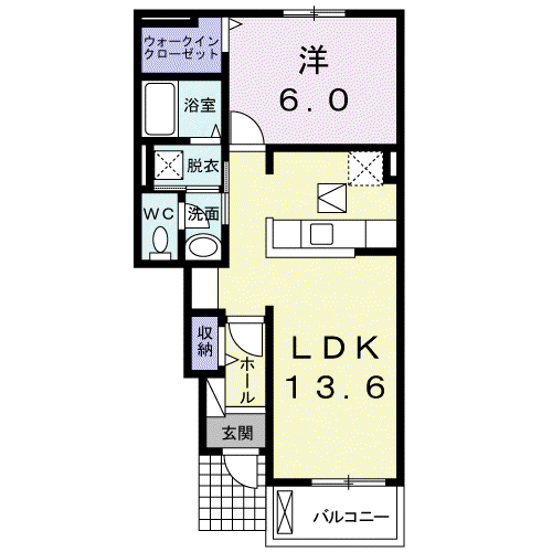 シャンティI(1LDK/1階)の間取り写真