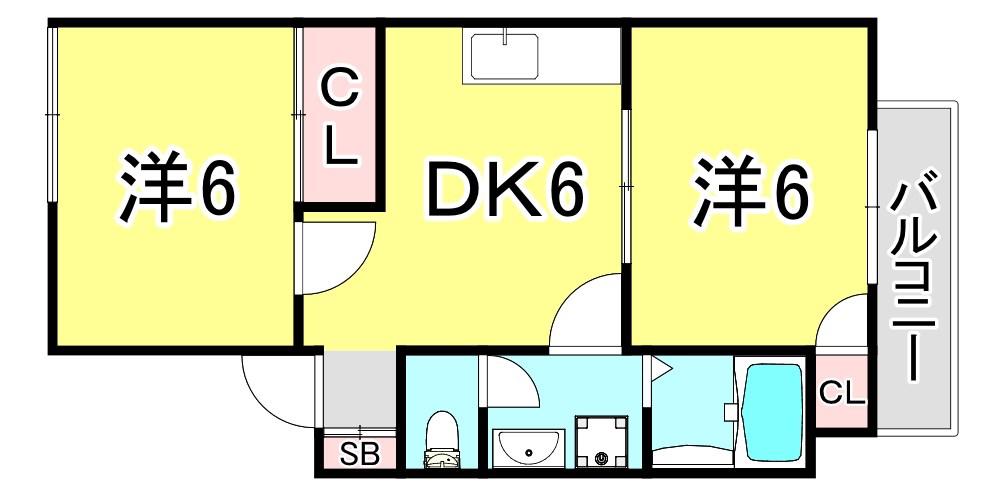 大倉山ハイツB棟(2DK/2階)の間取り写真