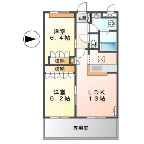 ホワイトベル(2LDK/1階)の間取り写真
