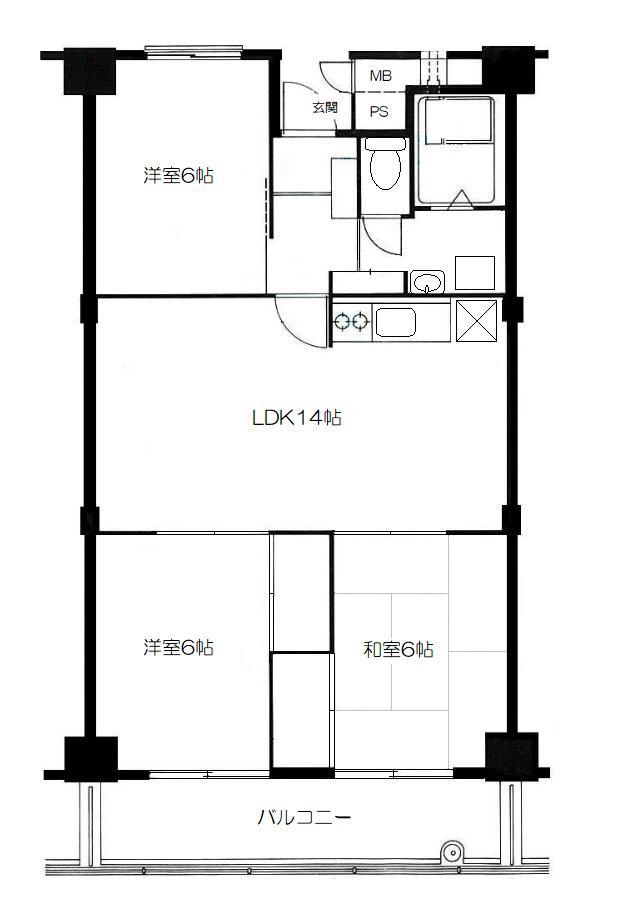 豊栄浦和常盤マンション(3LDK/6階)の間取り写真