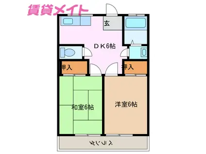 コーポ東野(2DK/2階)の間取り写真