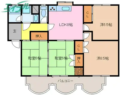 第2シャトーナツヤマ(4DK/1階)の間取り写真