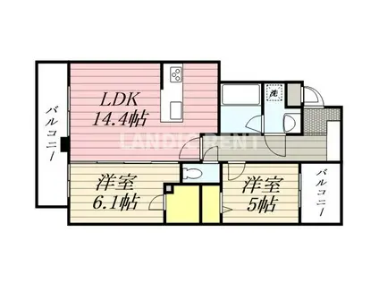弥生なつめビル(2LDK/5階)の間取り写真