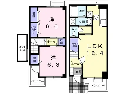 ヴィラ フルールII(2LDK/1階)の間取り写真