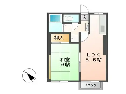 コスモハイツ美鈴(1LDK/2階)の間取り写真