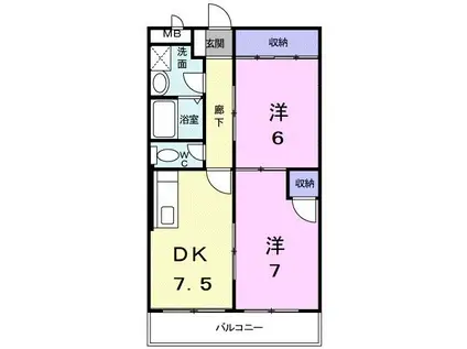 アルメリア一宮(2DK/2階)の間取り写真