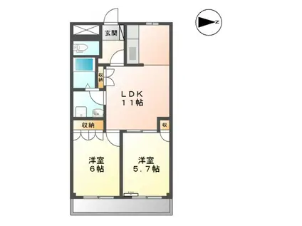 クレスト・雅(2LDK/3階)の間取り写真
