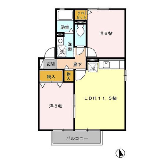 カサベルデM(2LDK/2階)の間取り写真