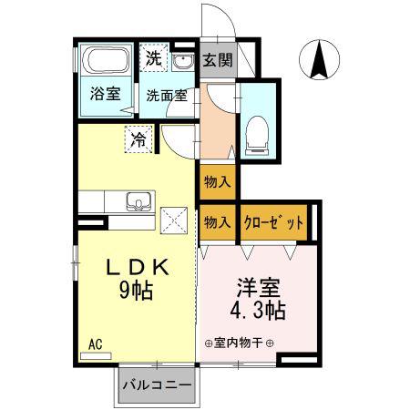 アンジュC(1LDK/1階)の間取り写真