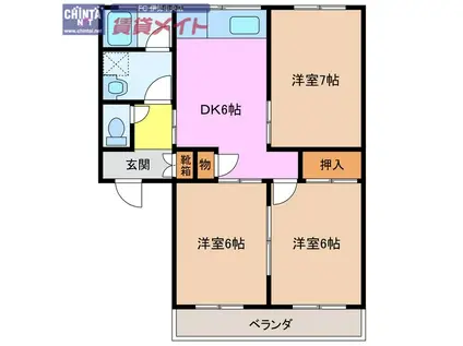 パークハイムカトウ(3DK/1階)の間取り写真