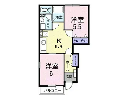 サン・ブリーズ(2K/1階)の間取り写真