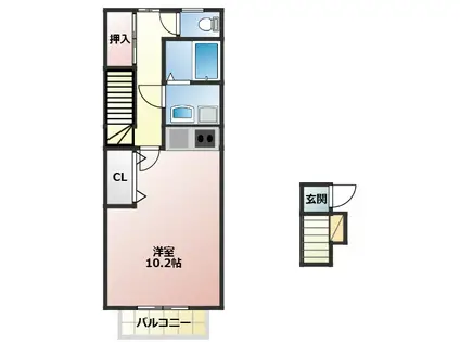 クレシタ神ノ輪(1K/2階)の間取り写真