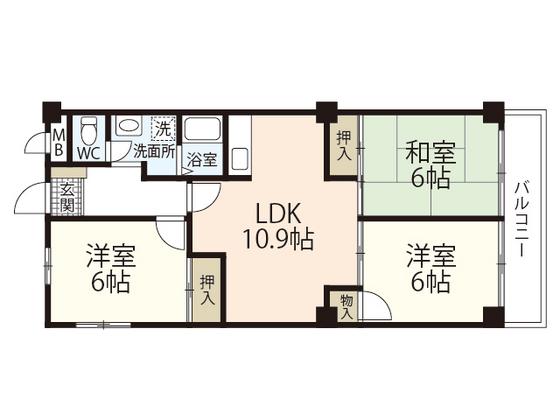 F・Fハイム(3LDK/4階)の間取り写真