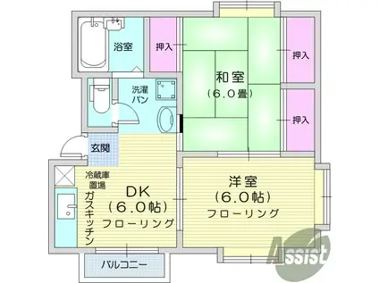 サンハイム若葉(2DK/2階)の間取り写真