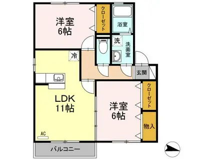 ライフモア守上B棟(2LDK/2階)の間取り写真