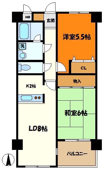 リバーサイド2(2LDK/2階)の間取り写真