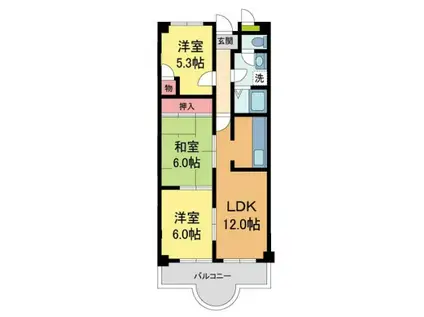 ラ・ヴールイナダI(3LDK/1階)の間取り写真