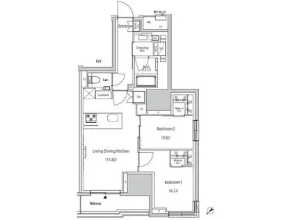 ザ・パークハビオ市ヶ谷(2LDK/13階)の間取り写真