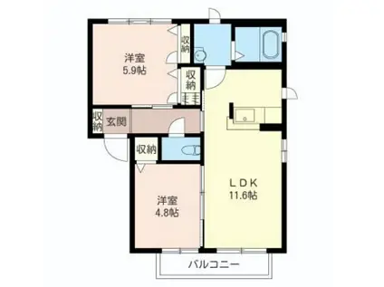 ヴェルドミール A(2LDK/1階)の間取り写真